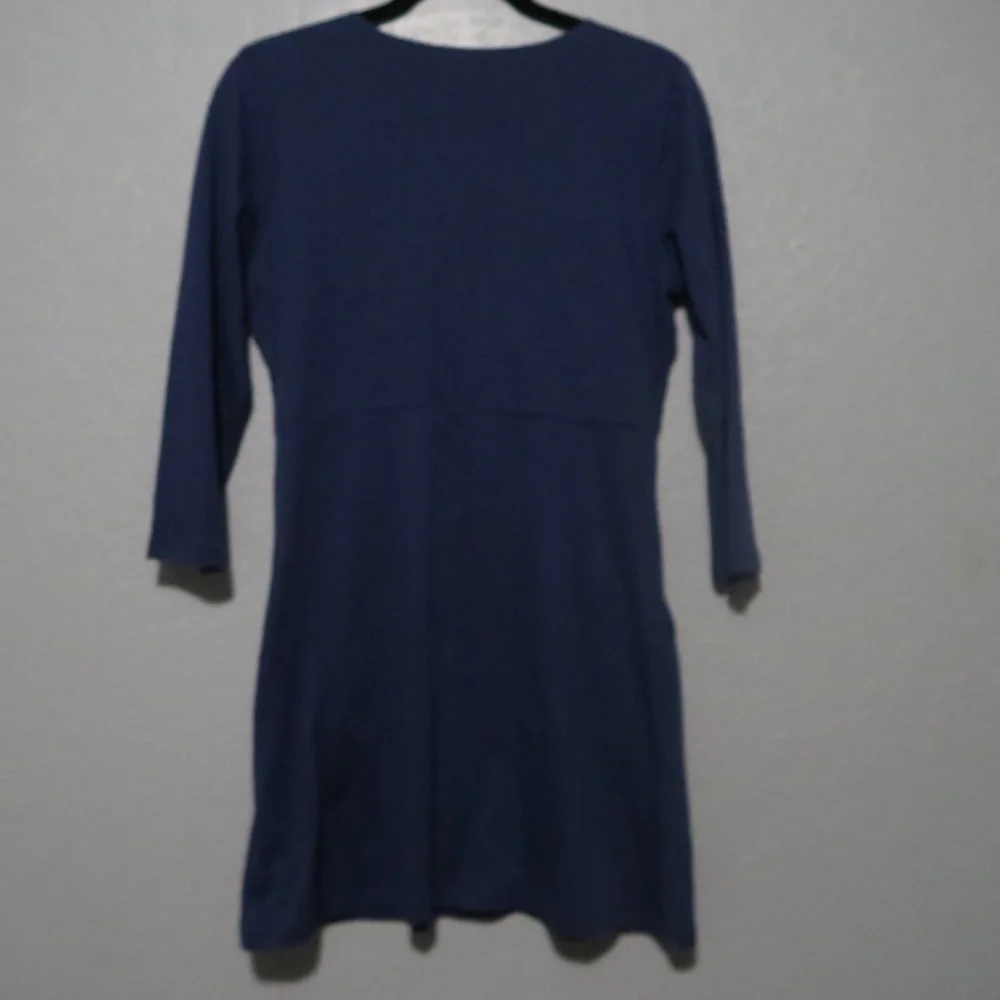 Garnet Hill‎ Mini Dress Pima Cotton V-neck 3/4 Sleeves Navy Blue Versatile